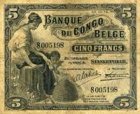 p4C from Belgian Congo: 5 Francs from 1914